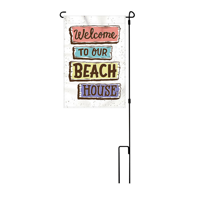 welcome to our beach garden house flag with pole