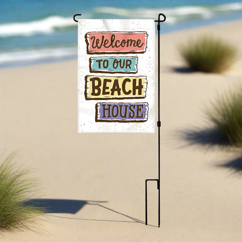 Welcome To Our Beach Garden House Flag with Pole