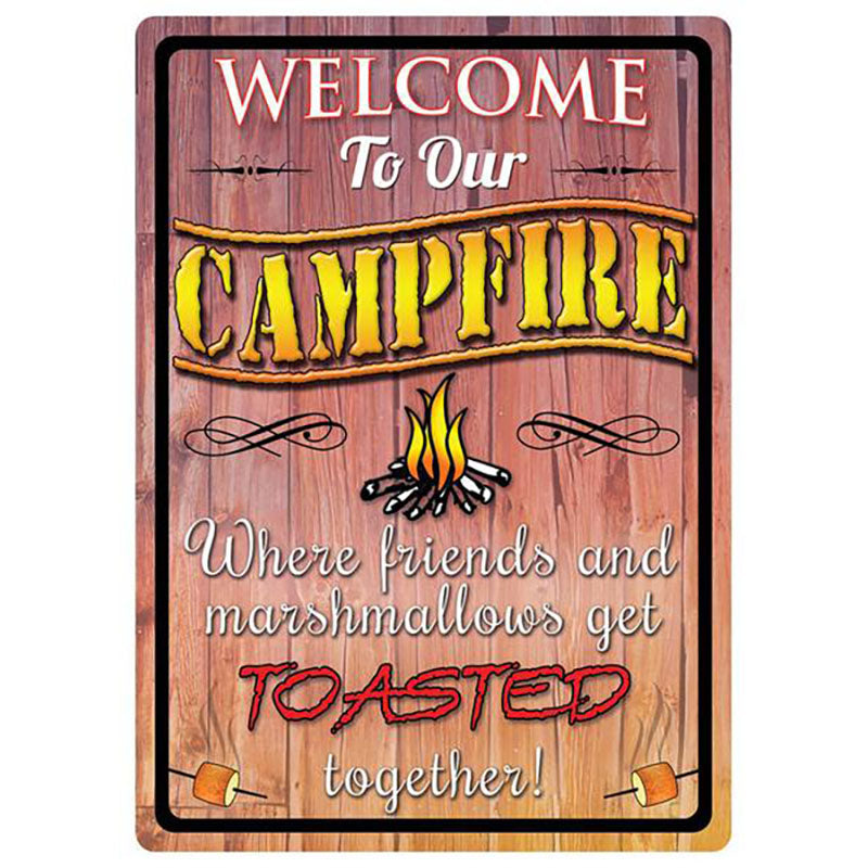 welcome to our campfire tin sign
