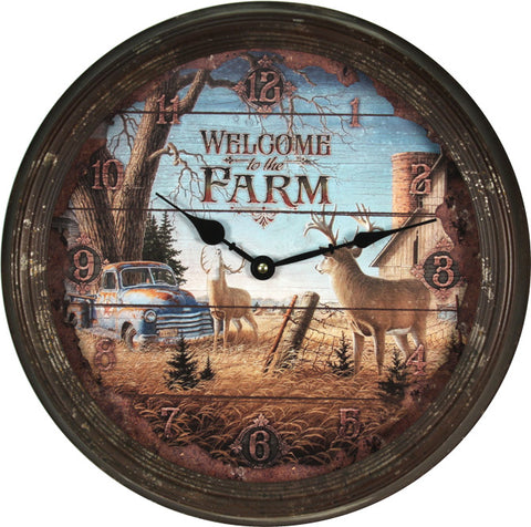 Welcome To The Farm Deer Wall Clock