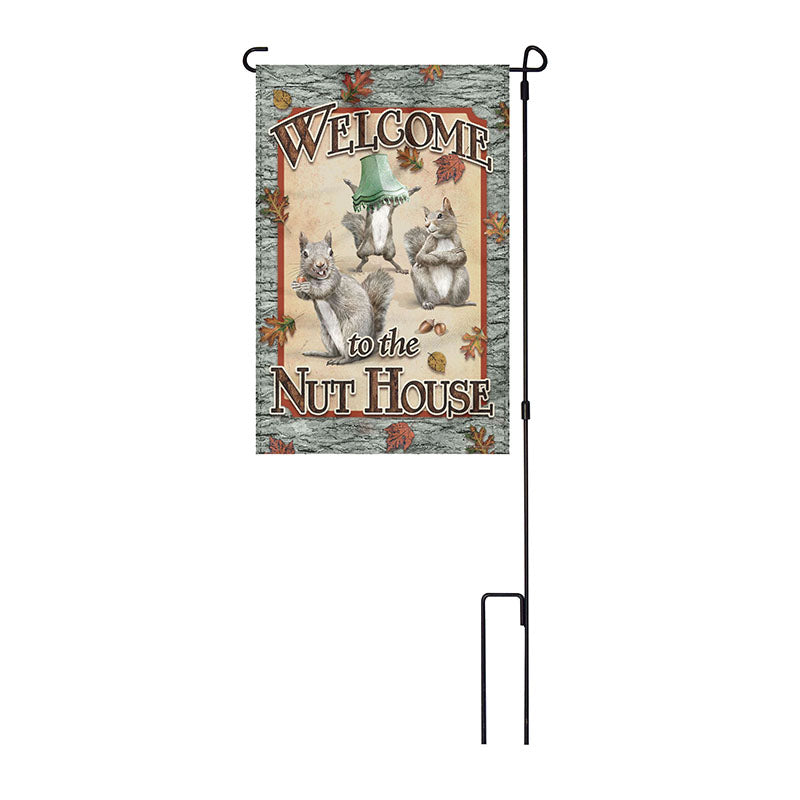 welcome to the nuthouse garden flag with pole