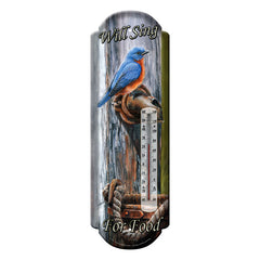 will sing for food bluebird tin thermometer