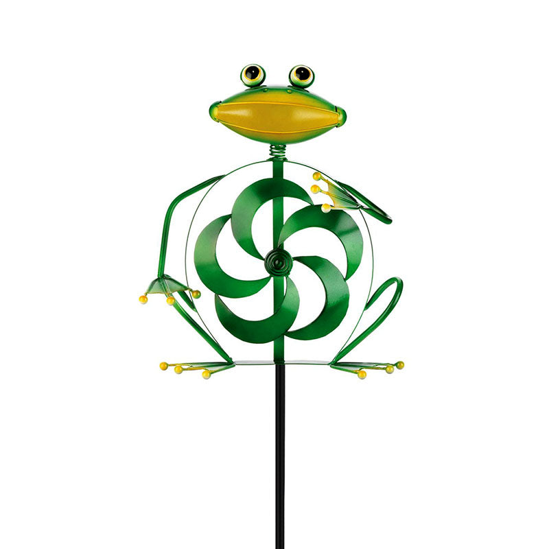 wind powered twirling frog garden stake